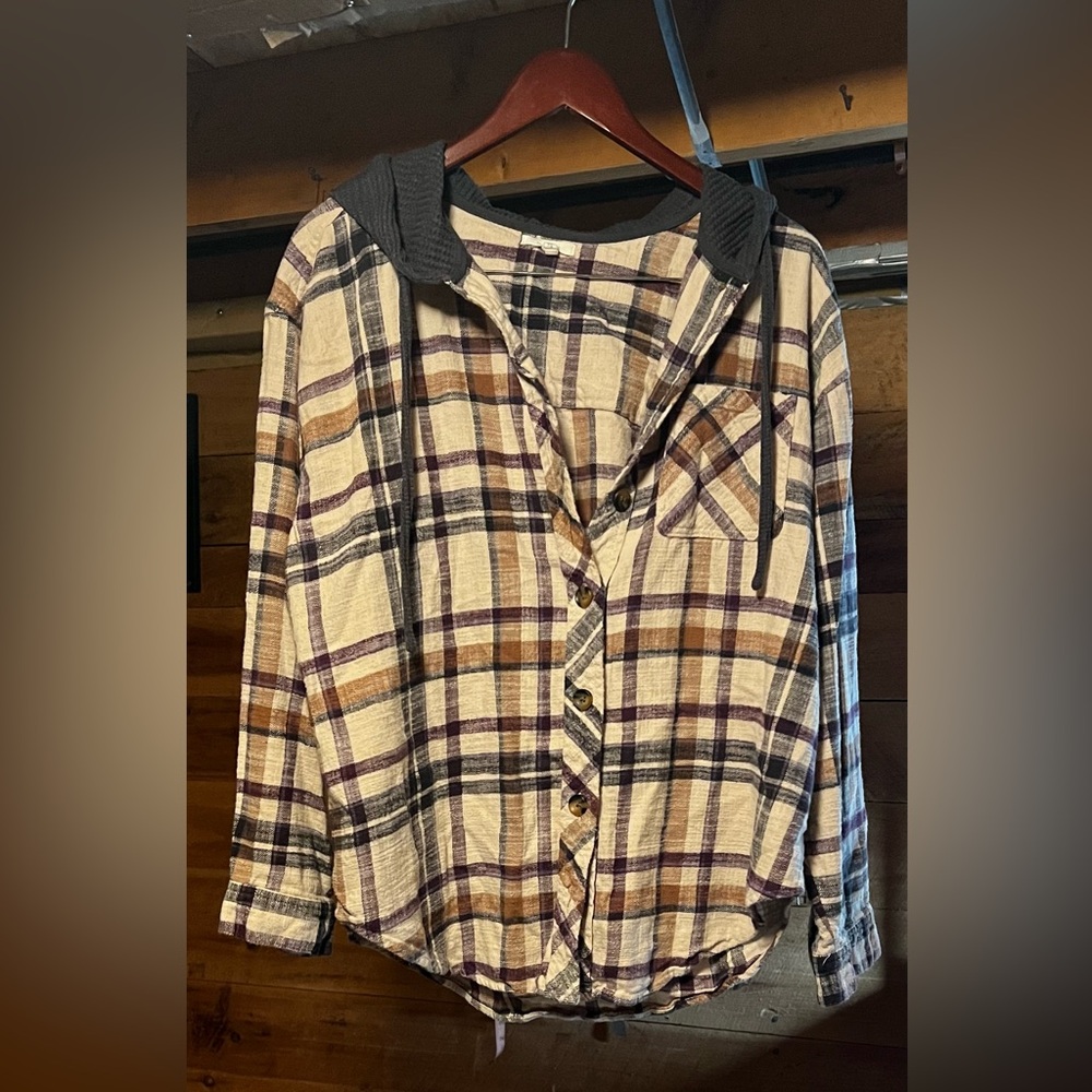 Cabin Plaid Hooded Boyfriend Shirt